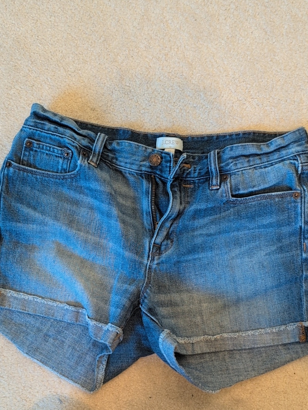 J. Crew Distressed Denim Shorts with Cutoff Trim